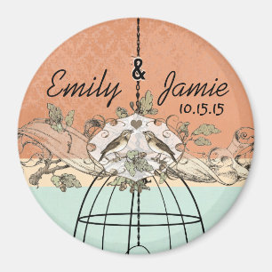 Coral & Aqua Bird Cage Bröllop Rulla Magnet