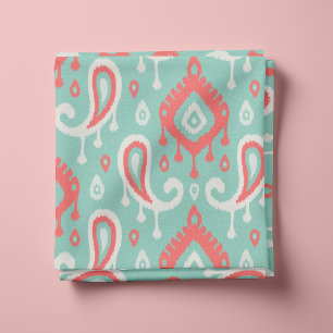 Coral Aqua och Mint Ikat Paisley Tyg