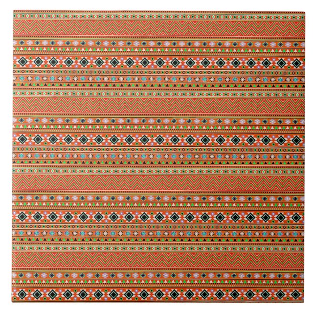 Coral Aztec Stil Southwest Mönster Kakelplatta (Framsidan)