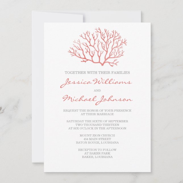 Coral Beach Wedding Inbjudningar (Framsida)