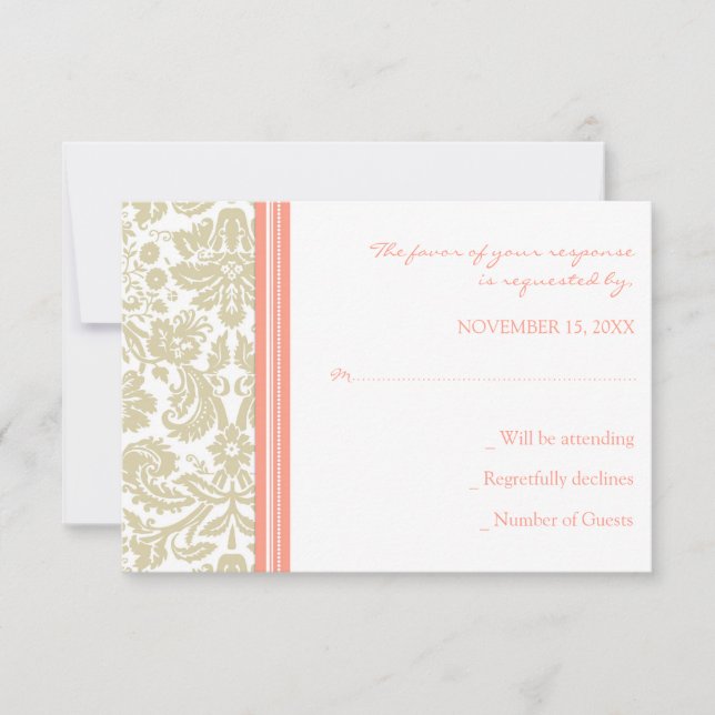 Coral Beige Damask OSA Bröllop Card (Framsida)
