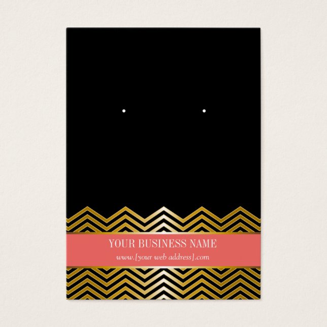 Coral Black Guld Chevron Anpassningsbar Earring Ca Visitkort (Framsidan)