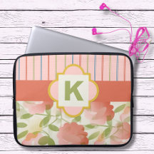 Coral Blommigt Monogram Laptop sleeve