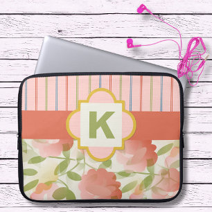 Coral Blommigt Monogram Laptop sleeve