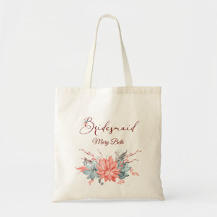 Coral Blommigt Personlig Bridesmaid Tygkasse
