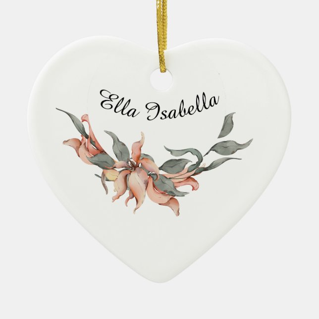 Coral Blommigt Utandning Personlig Namn Julgransprydnad Keramik (Framsidan)