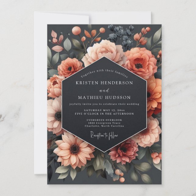 Coral Bloom Autumn Romance Wedding Inbjudningar (Framsida)