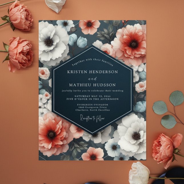 Coral Bloom Moody Romance Wedding Inbjudningar (Skapare uppladdad)