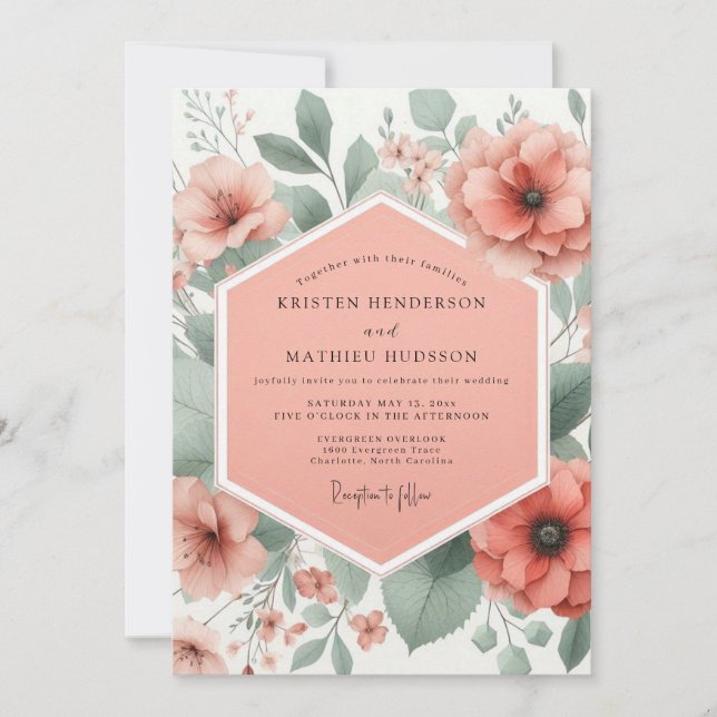 Coral Bloom Whimsical Wedding Inbjudningar (Framsida)