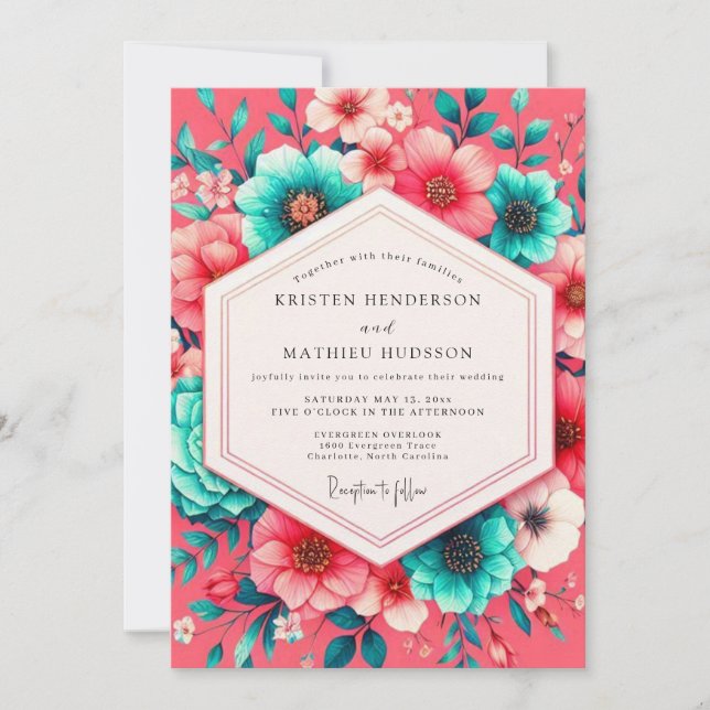Coral Bloom Whimsical Wedding Inbjudningar (Framsida)