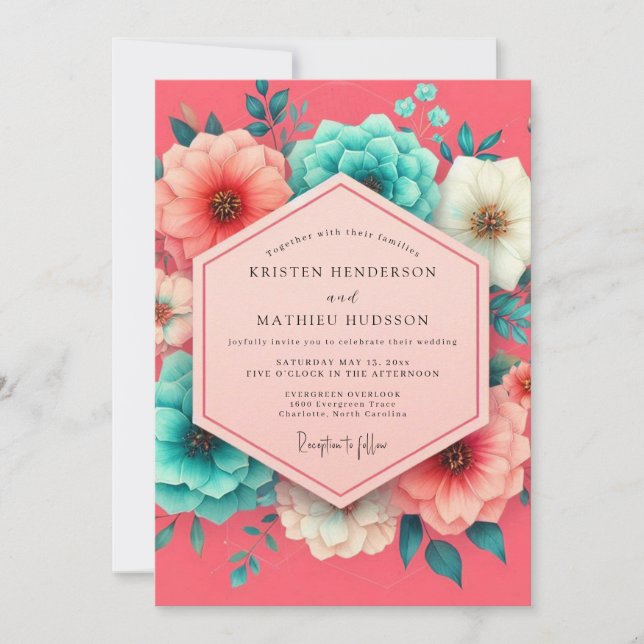 Coral Bloom Whimsy Wedding Inbjudningar (Framsida)