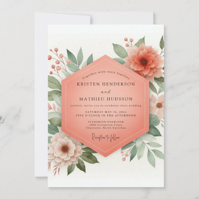 Coral Bloom Whimsy Wedding Inbjudningar (Framsida)