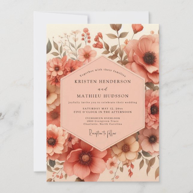 Coral Blossom Artistry Wedding Inbjudningar (Framsida)