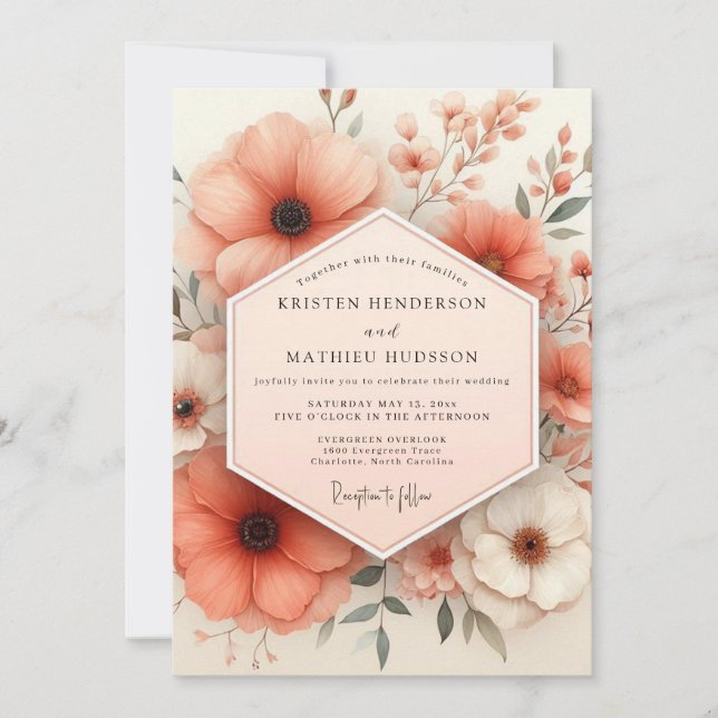 Coral Blossom Enchantment Wedding Inbjudningar (Framsida)