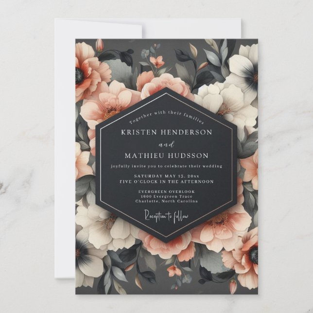 Coral Blossom Romance Wedding Inbjudningar (Framsida)