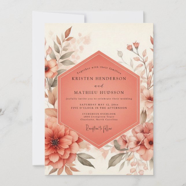 Coral Blossom Rustic Wedding Inbjudningar (Framsida)