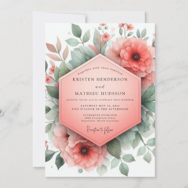Coral Blossom Whimsical Wedding Inbjudningar (Framsida)