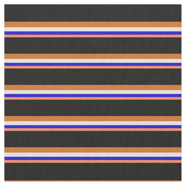 Coral, Blue, Beige, Chocolate & Black Linjer Tyg (Närbild)