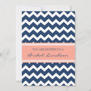 Coral Blue Chevron Möhippa Lunch Call Card Inbjudningar