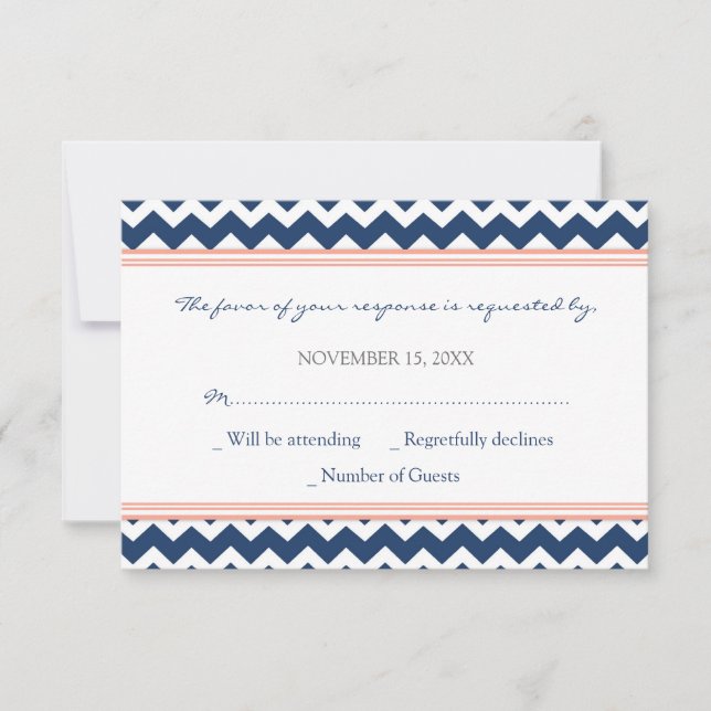Coral Blue Chevron OSA Bröllop Card Kort (Framsida)