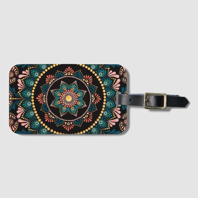 Coral Blue Mandala, Helig Geometry Boho Ethnic Bagagebricka (Framsida horisontal)