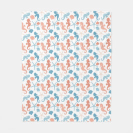 Coral Blue Nautical Mönster Fleecefilt