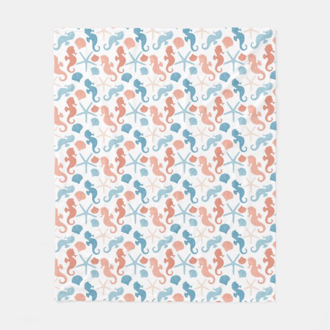 Coral Blue Nautical Mönster Fleecefilt (Framsidan)