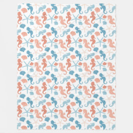 Coral Blue Nautical Mönster Fleecefilt