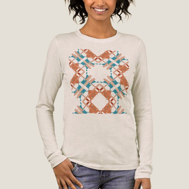 Coral Blue Rust Abstrakt Crisscross Southwest look T Shirt (Framsida)