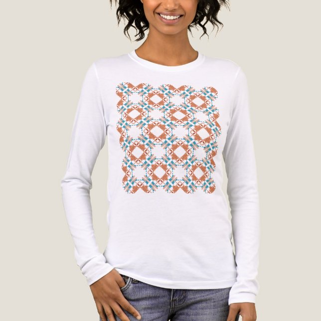 Coral Blue Rust Southwest look Crisscross Tiles T Shirt (Framsida)