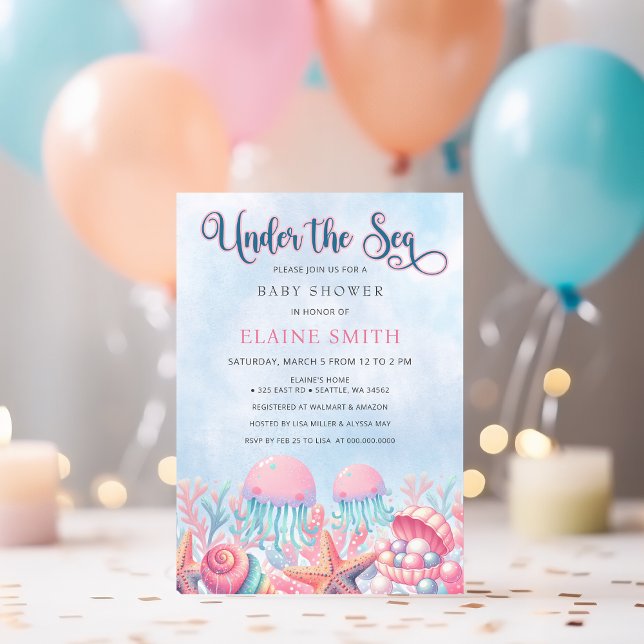 Coral Blue under Sea Marine Life Baby Shower Inbjudningar (Coral Blue Under The Sea Marine Life Baby Shower Invitation)