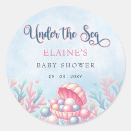 Coral Blue under Sea Marine Life Baby Shower Runt Klistermärke