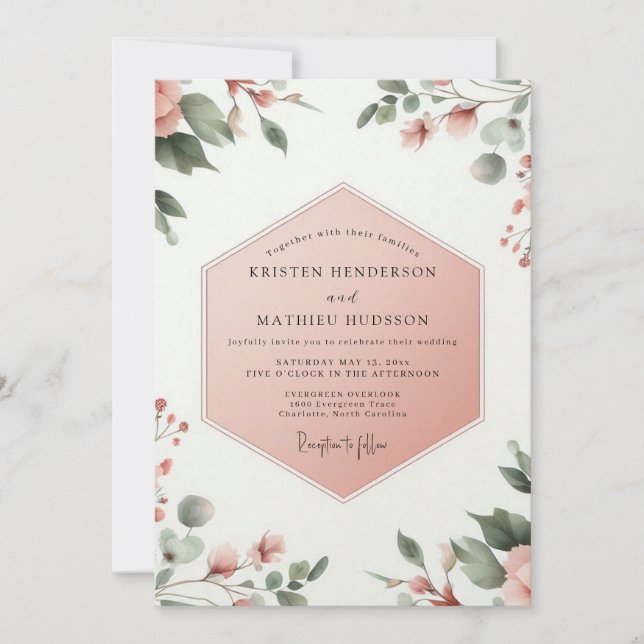 Coral Blush Botanical Whimsy Wedding Inbjudningar (Framsida)