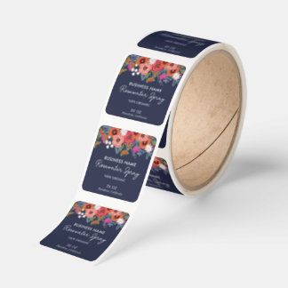 Coral Boho Florals Navy Blue Product Fyrkantigt Klistermärke