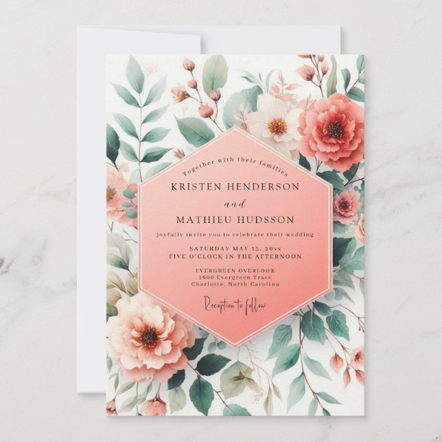 Coral Botanical Whimsy Wedding Inbjudningar (Framsida)