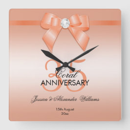 Coral Bow & Ribbon 35e Bröllop-årsdag Fyrkantig Klocka