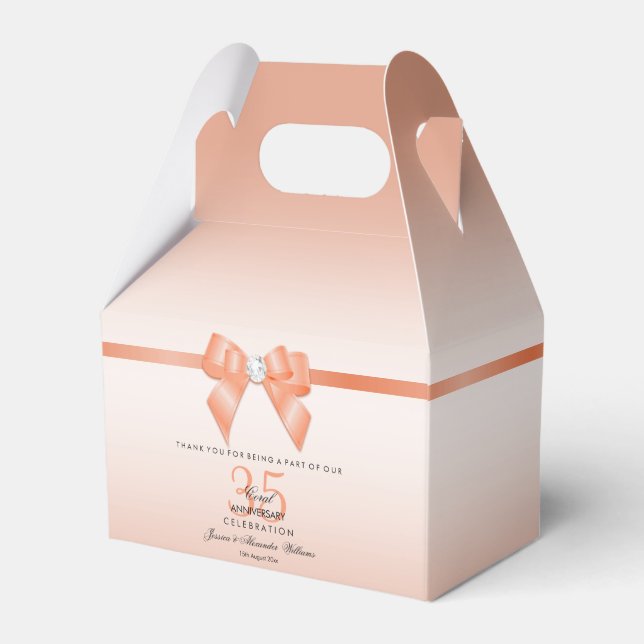 Coral Bow & Ribbon 35e Bröllop-årsdag Presentaskar (Framsidan Sidan)