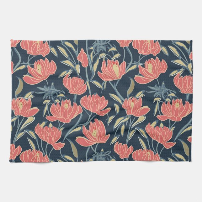 Coral Breeze Blommigt Kökshandduk (Horisontell)