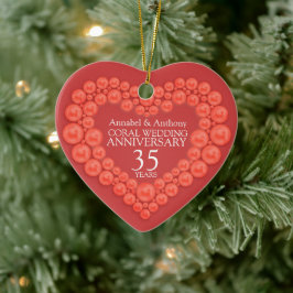 Coral Bröllop-årsdagen av 35ens hjärt-ornament Julgransprydnad Keramik