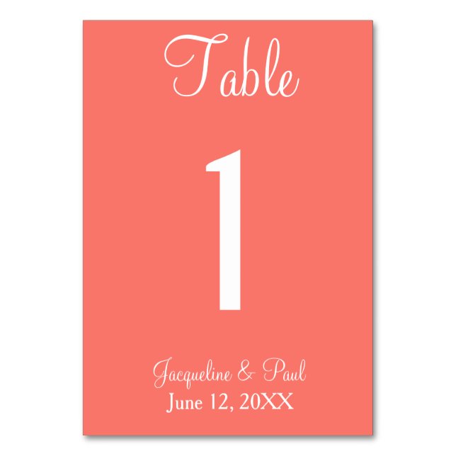 Coral Bröllop Bord nr-kort Bordsnummer (Baksidan)
