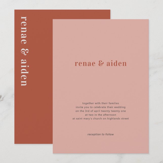 Coral bröllopsinbjudan, rost bröllopsinbjudan inbjudningar (Fram/baksida)