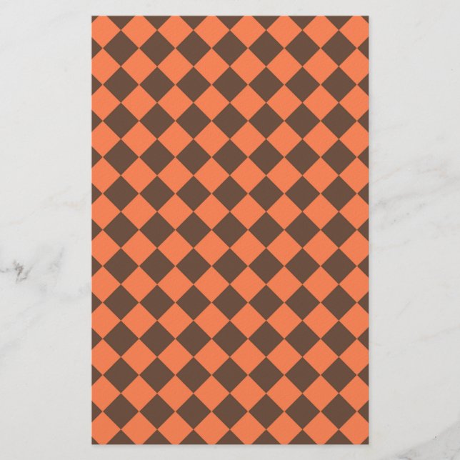 Coral Brown Checker Diamond Pattern Brevpapper (Framsida)