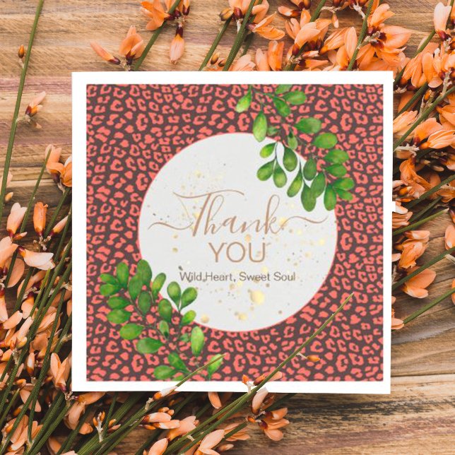 Coral Brown Leopard Print Thank You Pappersservett (Napkins)