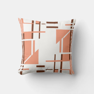 Coral Brown på vita geometriska former Linjer Desi Kudde
