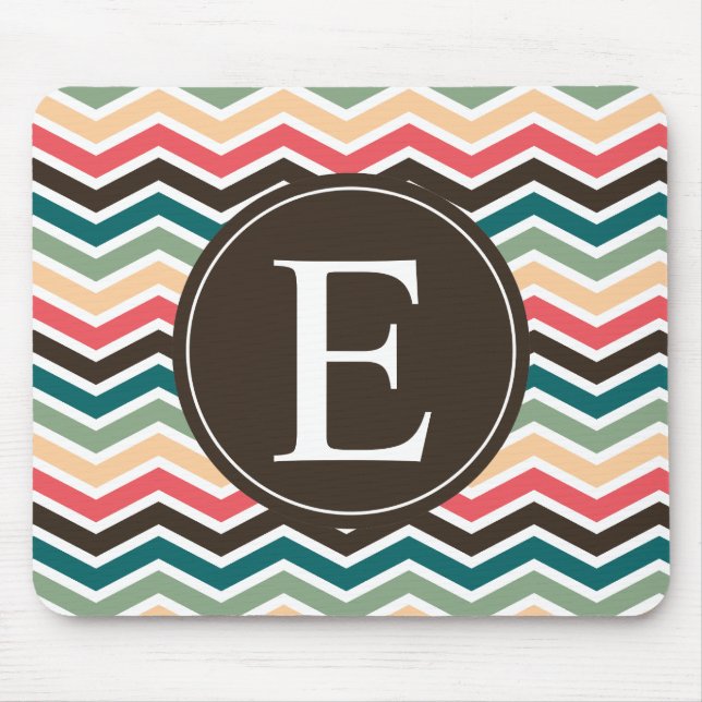 Coral Brown Teal Chevron Monogram Musmatta (Framsidan)