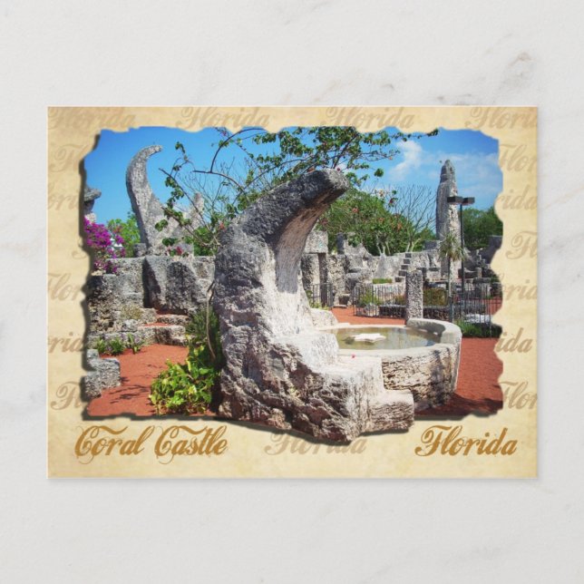 Coral Castle, Florida - måne fontän Vykort (Framsida)