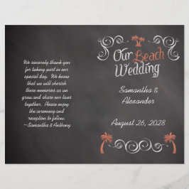 Coral Chalkboard Script Beach WedProgram