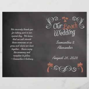 Coral Chalkboard Script Beach WedProgram