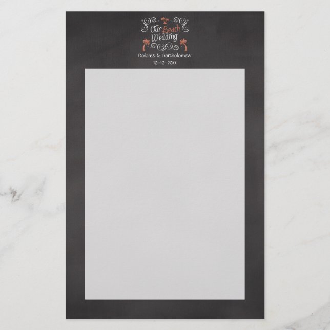 Coral Chalkboard-skript Beach Wedding Brevpapper (Framsida)