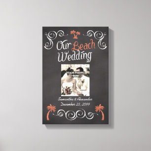 Coral Chalkboard-skript Beach Wedding Canvastryck